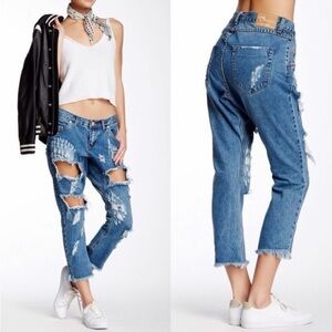 One Teaspoon Lonely Boys Jeans Super Distressed Boho Festival Grunge Drop Crotch